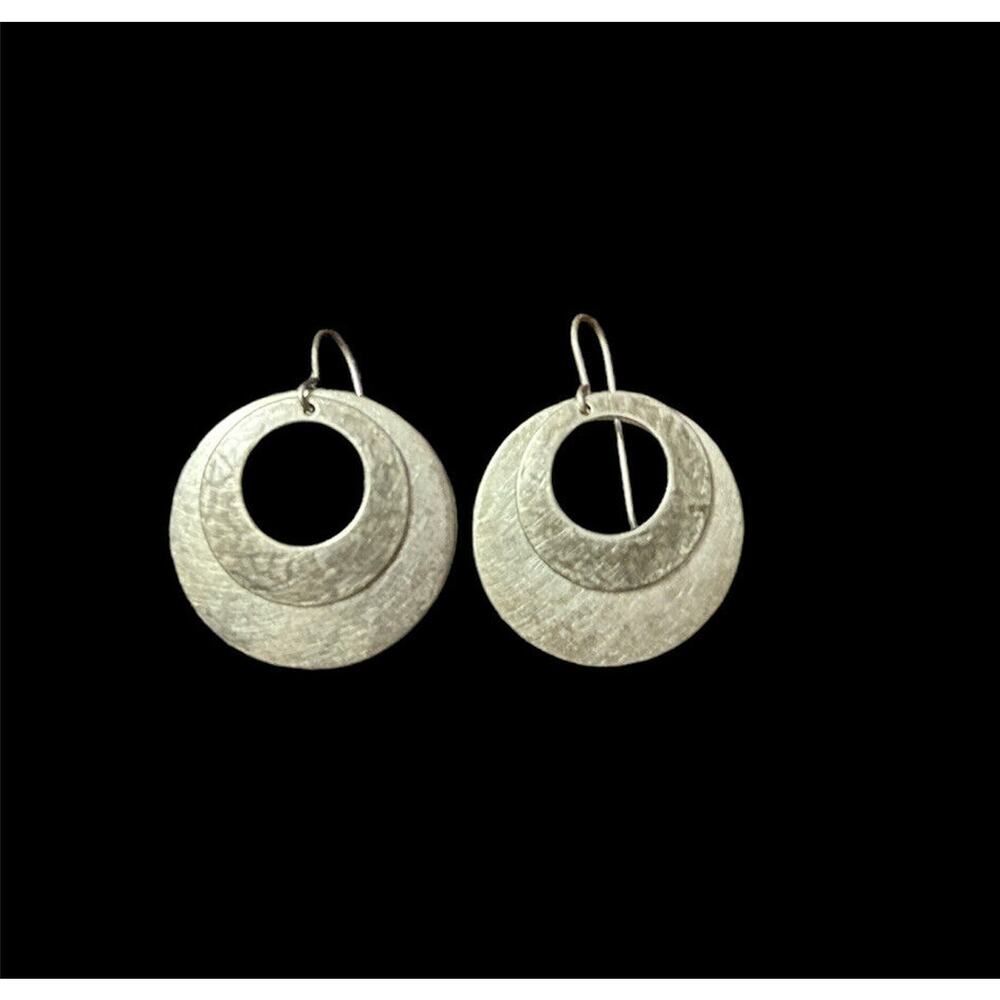 Marjorie Baer Earrings Silver Tone Double Round Dangle Graduated Signed MB SF